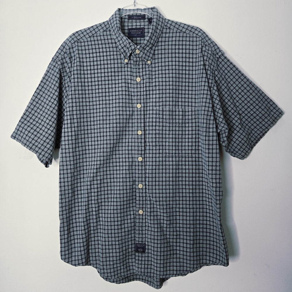 American Khakis by Van Heusen 'The Big Shirt' Size L Blue Plaid Button Down